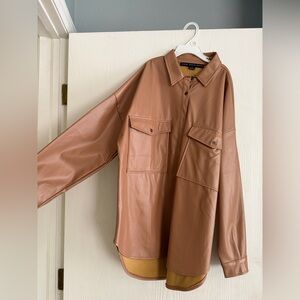 HYFVE Tan Faux Oversized Leather Jacket